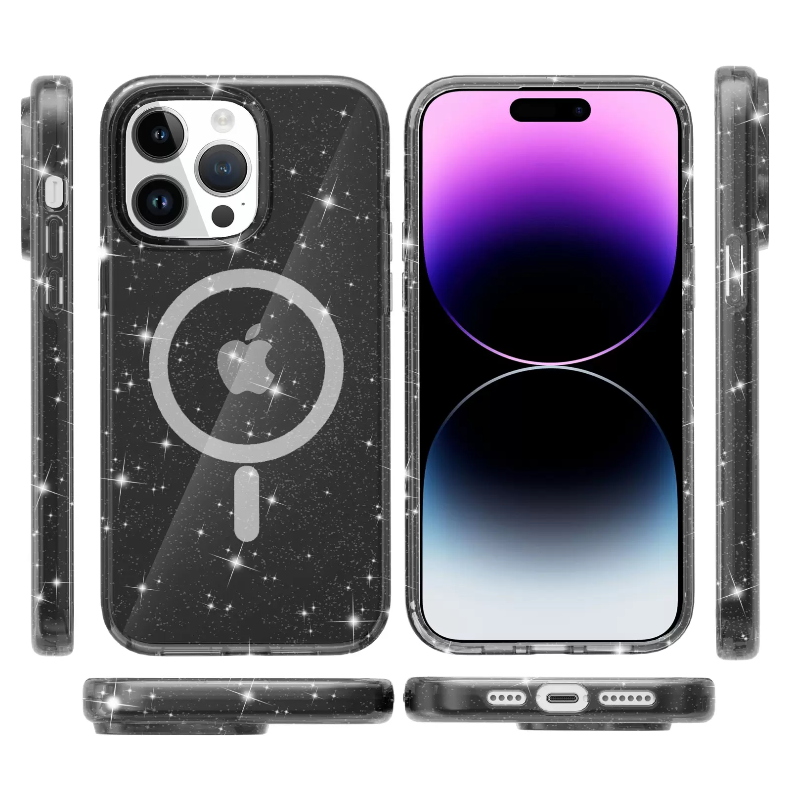 iPhone 15 Pro Max Fleck Glitter MagSafe Clear Case Black